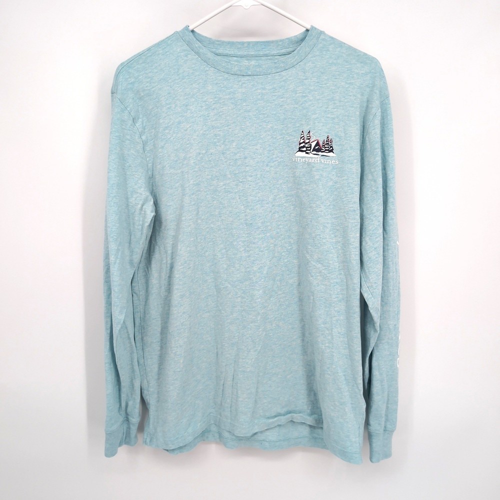 Vineyard Vines Long Sleeve Graphic Tee Blue Winter Mountain Scene Men’s Small
