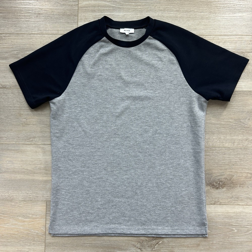 Reiss Mens Small Gray Colorblock Dudley Contrast Raglan Sleeve T-Shirt