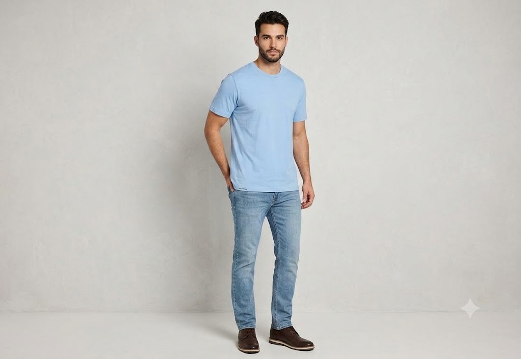 Royal Avalon Mens Bamboo Cotton Blend Crewneck T-Shirt Light Blue Large gallery