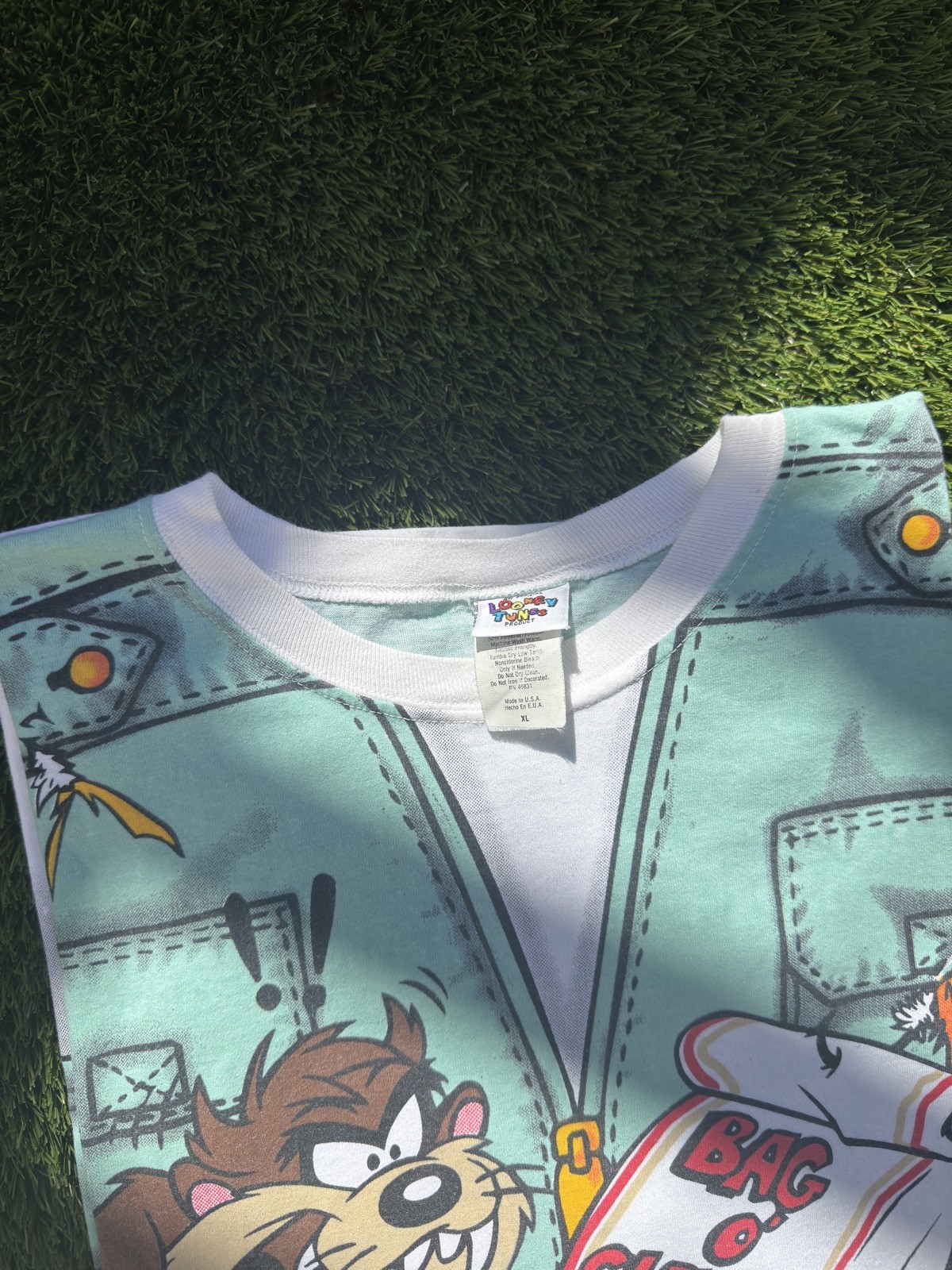 Looney Tunes Taz Bugs Double Sided Fishing Tee Bag O’ Chum 90s Vtg Mens Sz XL gallery