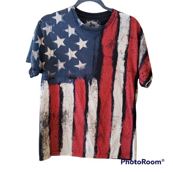 ODM American Flag Cotton T-Shirt USA Pride Patriotic Stars Stripes Size M gallery