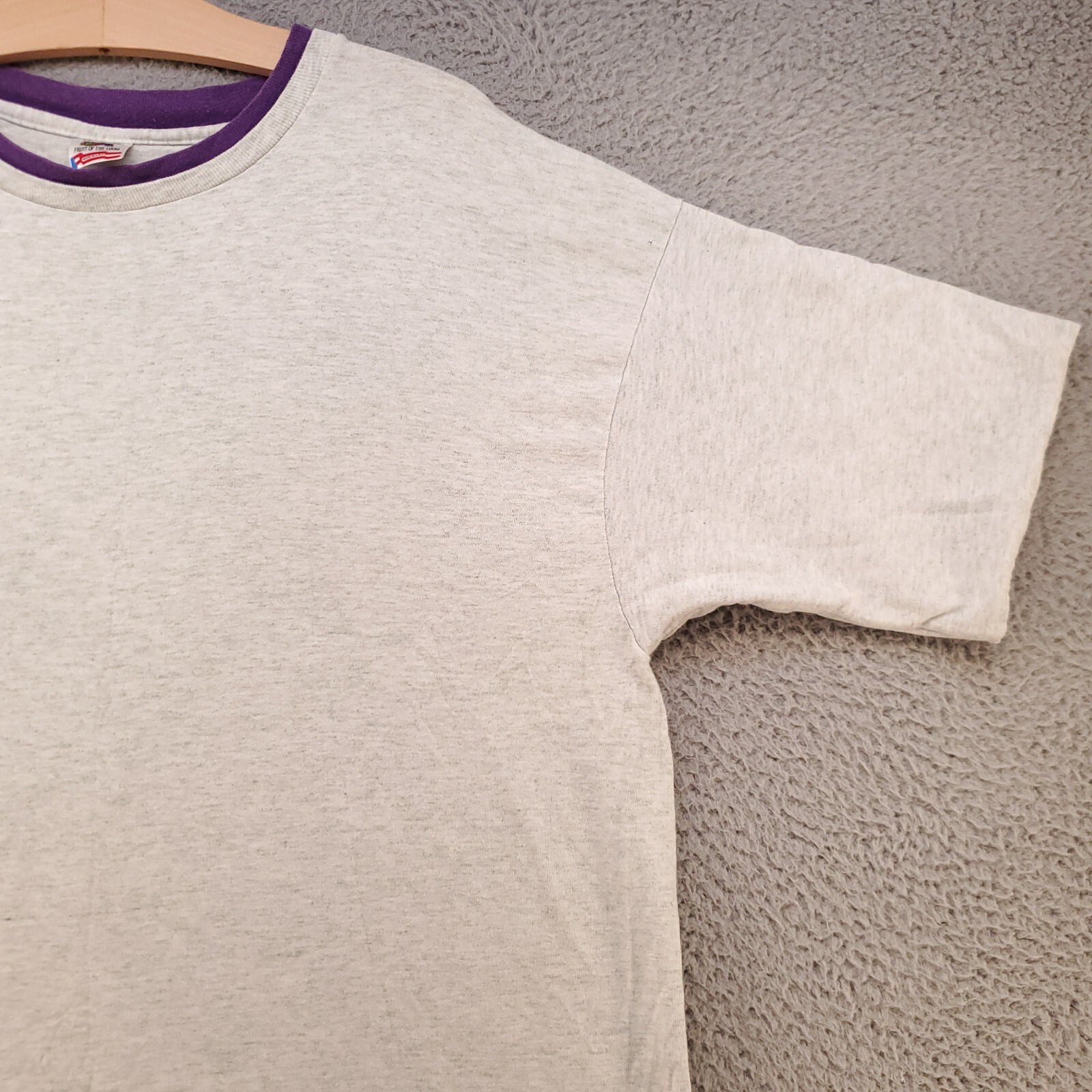 Vintage Fruit Of The Loom Shirt Mens XL Gray Purple Cuff 90s Skater Ringer USA gallery