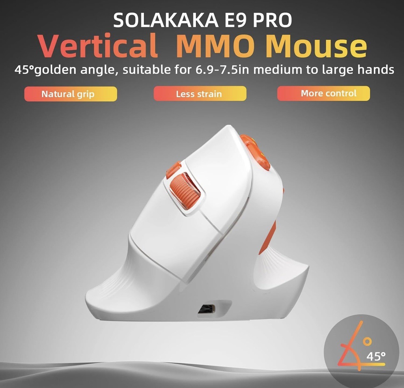 SOLAKAKA E9 PRO Vertical MMO Gaming Mouse with 8K Dongle