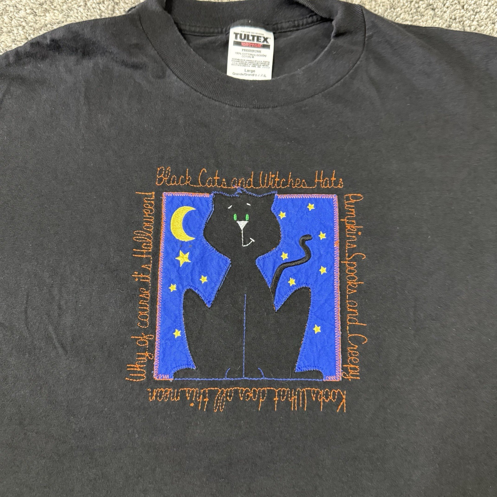 Vintage 90s Halloween Black Cat Witch Shirt Witches Cats Tultex Size L gallery