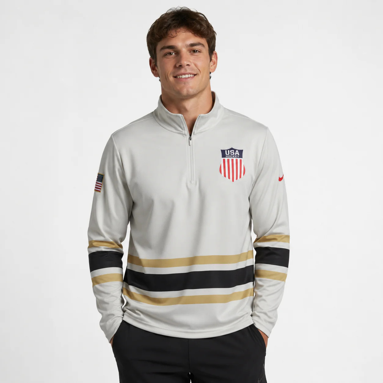 USA Hockey Shield Logo Official Vintage White Lightweight 1/4 Zip Pullover gallery