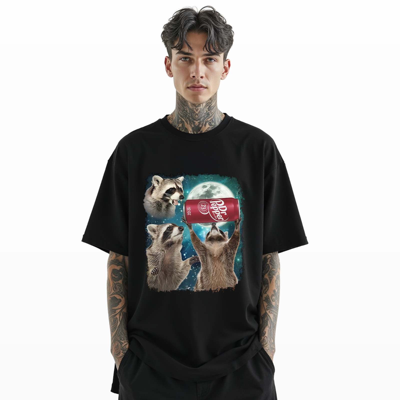 Dr Pepper Funny Raccoon Moon T-Shirt – Cute Cosmic Animal Graphic TeeA180 gallery
