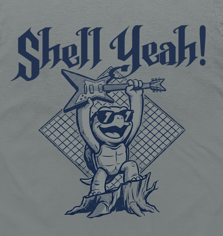 Shell Yeah Turtle pet Rock & Roll grunge college T-Shirt Funny Guitar Music Tee