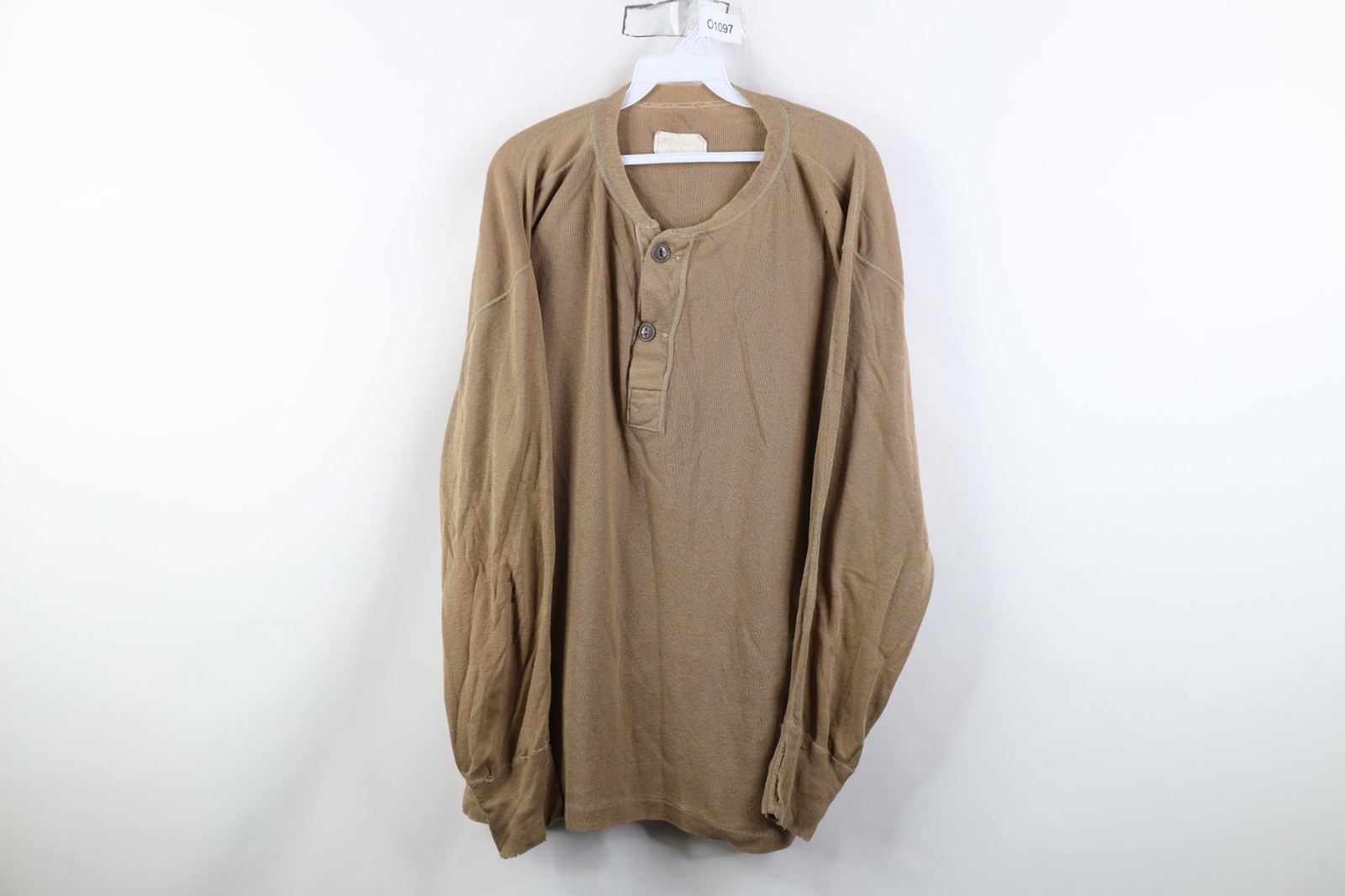 Vtg USGI Mens XL Thrashed Wool Blend Ribbed Knit Henley Undershirt T-Shirt USA gallery