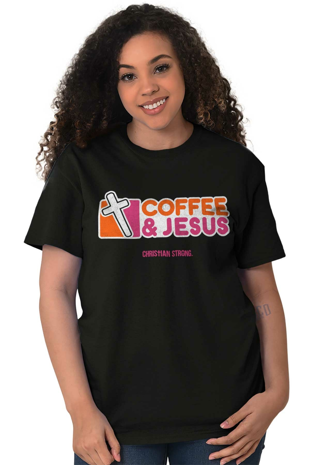 Coffee And Jesus Christ Religious Christian Adult Short Sleeve Crewneck Tee gallery