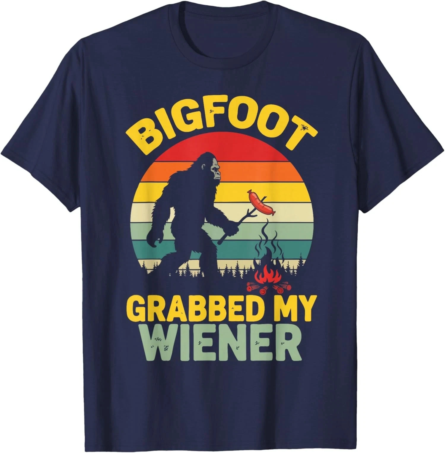Funny Retro Bigfoot Grabbed My Wiener Graphic Tee Mens Cotton gallery