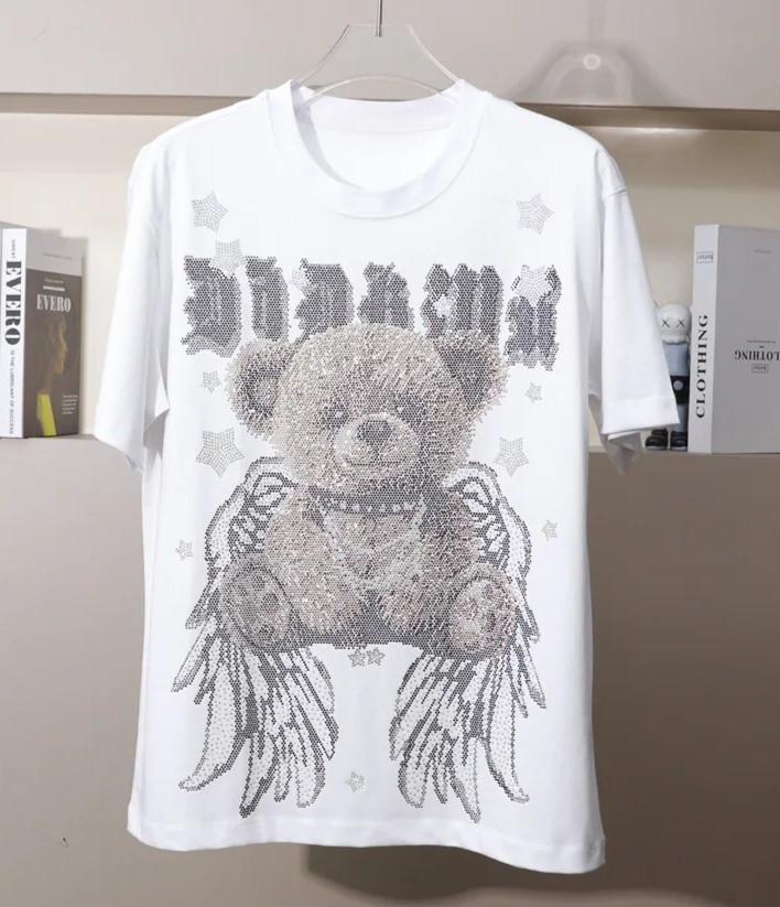 New Men Fashion Diamond Bear Rhinestones Luxury Black White T-Shirt High Quality gallery