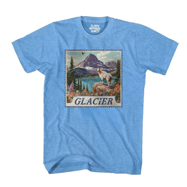 Glacier National Park Shirt Montana Stamp T Shirt Camping Hiking Wildlife Nature gallery