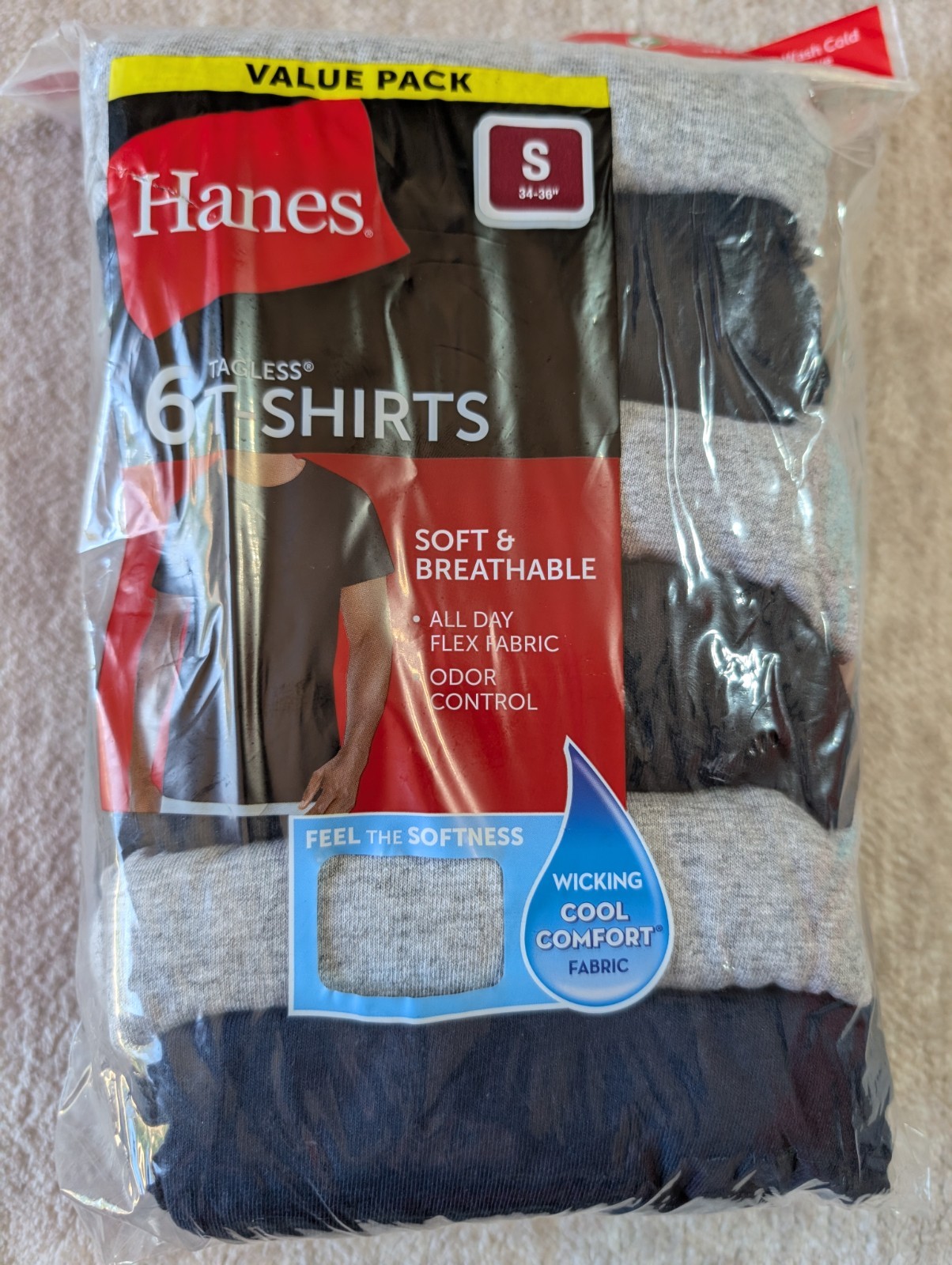 Hanes T-Shirt 6-Pack Men's ComfortSoft TAGLESS Crewneck Short Sleeve Tee Value gallery