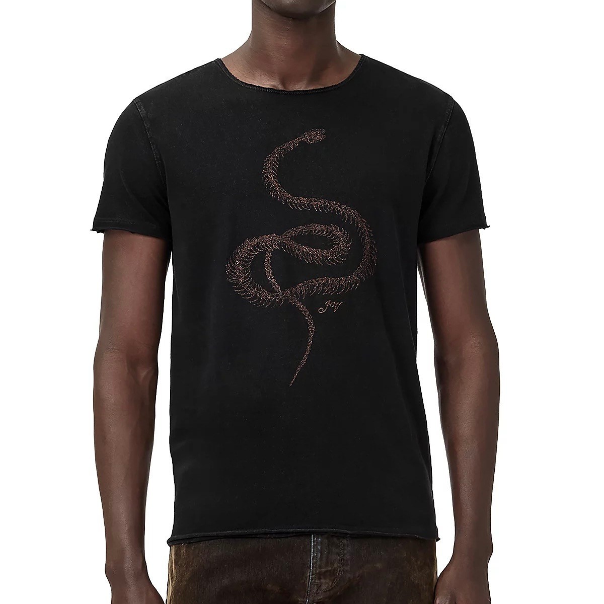 John Varvatos Men's Metallic Coiled Snake Embroidered Graphic Crew T-Shirt Black gallery