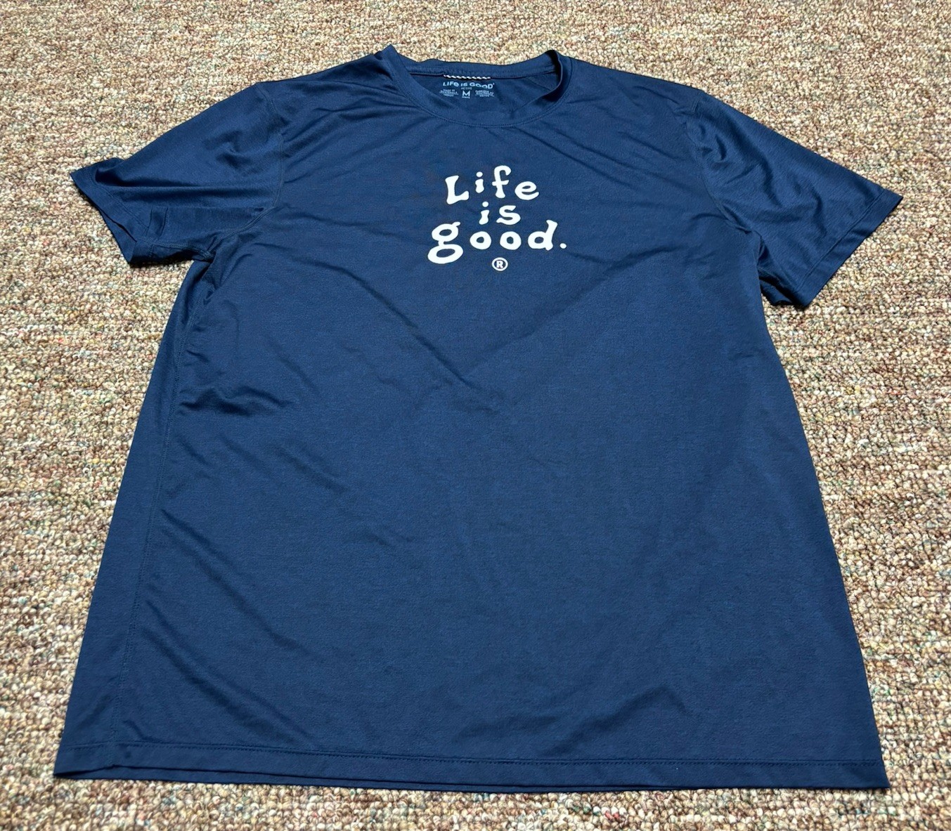 Life is Good Active Gym Running Activewear T Shirt Blue Mens Medium Stretch gallery