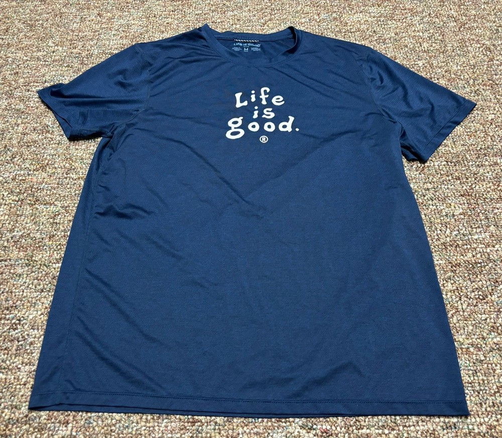 Life is Good Active Gym Running Activewear T Shirt Blue Mens Medium Stretch