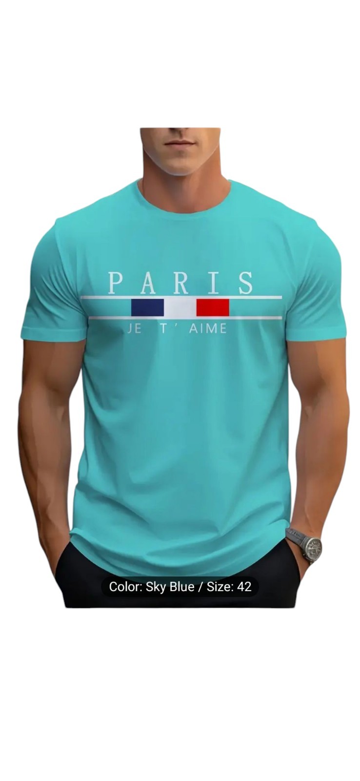 Men’s Fashion Casual Round Neck T-shirts Summer, Color SKY Blue, Size XL