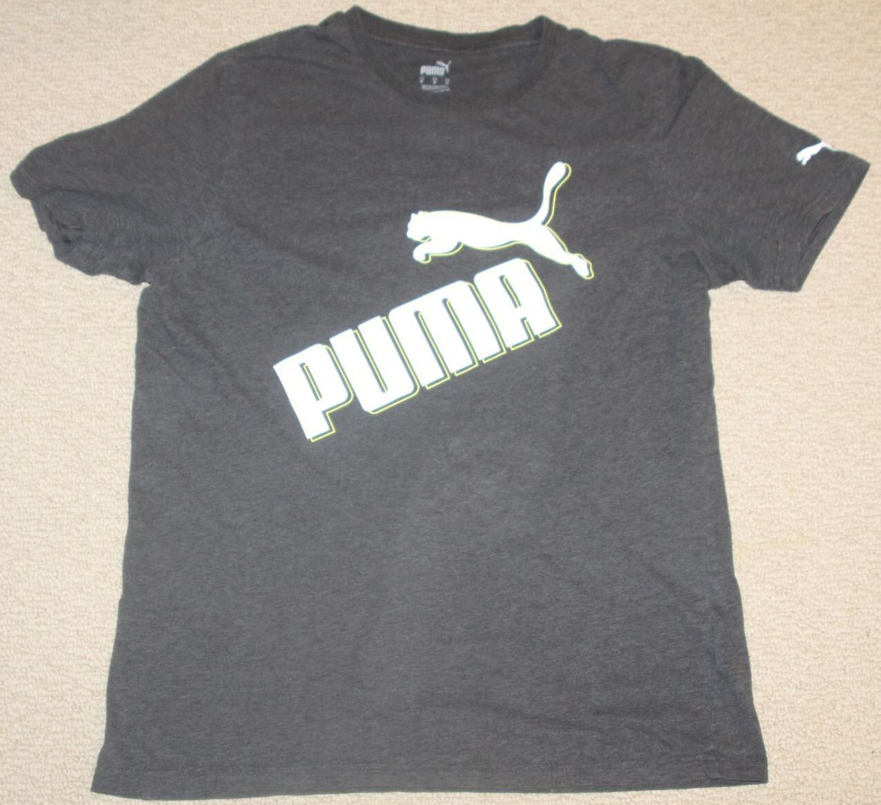 Puma Athletics Men’s White Embossed Logo w/ Yellow Outline Dark Gray T-Shirt