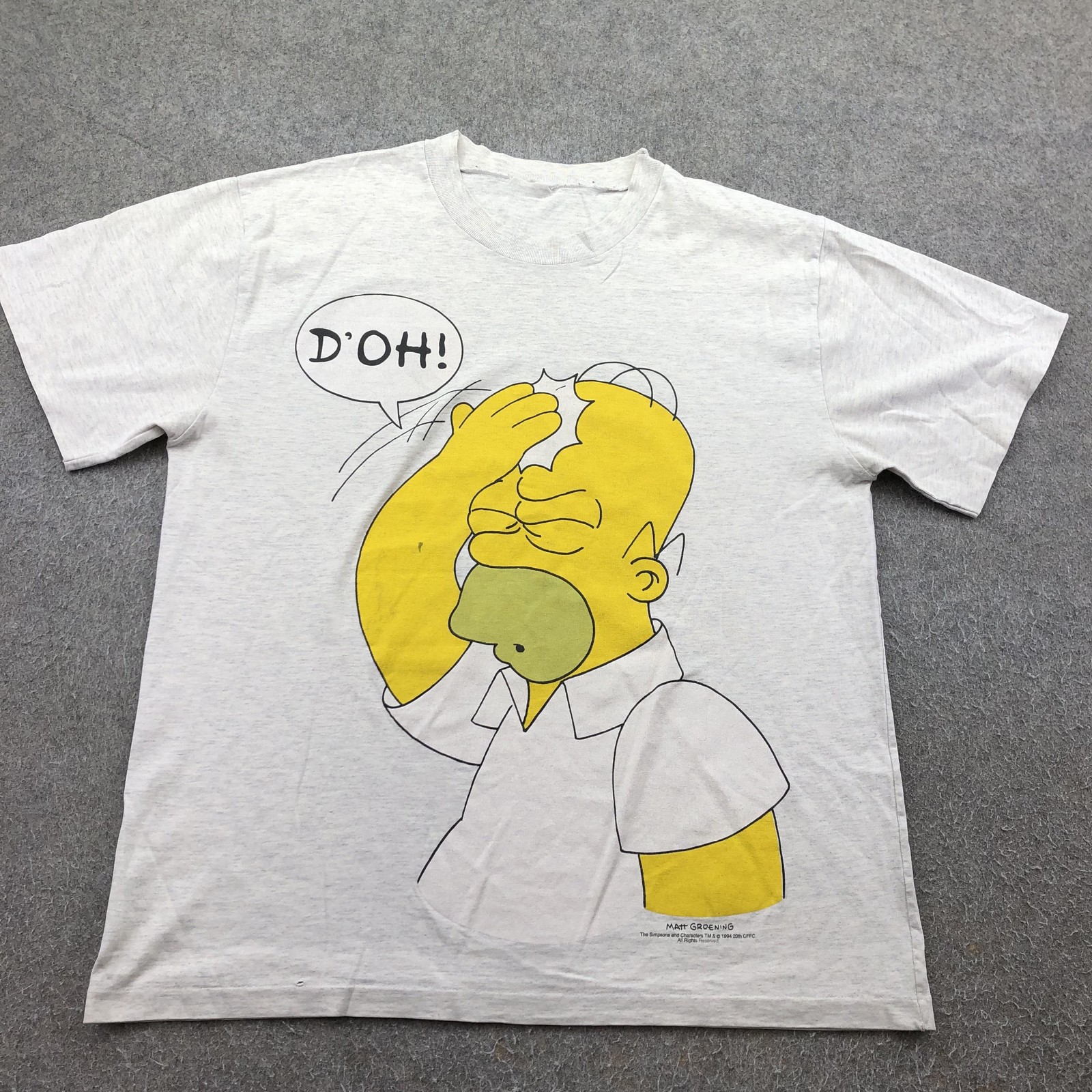 Vintage The Simpsons Shirt Mens Large Gray Graphic Homer D’oh 1994 Cartoon 90s