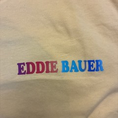 Eddie Bauer ~ Men’s Size L Yellow / Rainbow Logo Graphic Short Sleeve T-Shirt