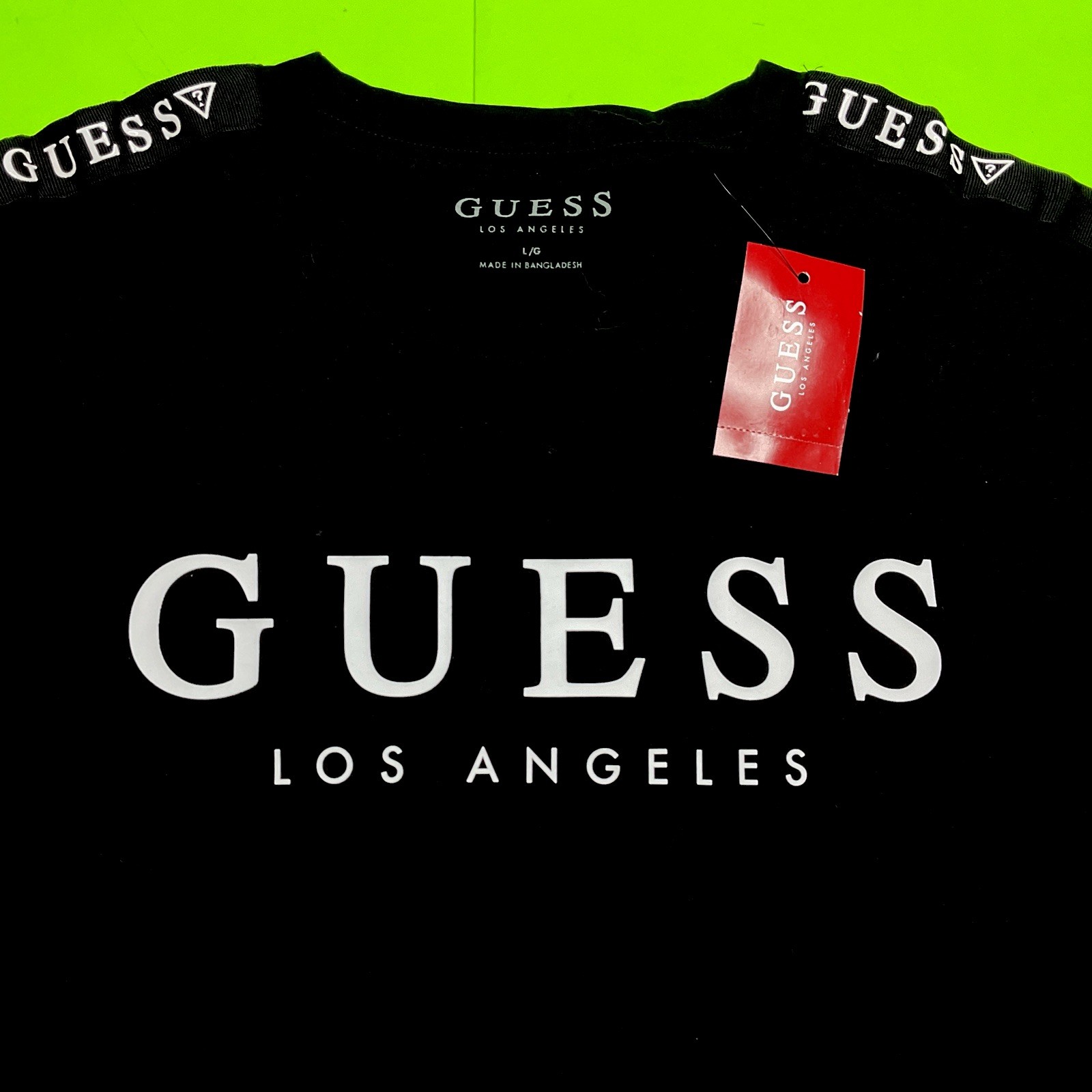 GUESS Los Angeles Men’s Short Sleeve T-Shirt Size LARGE Black w/White Cotton NEW gallery