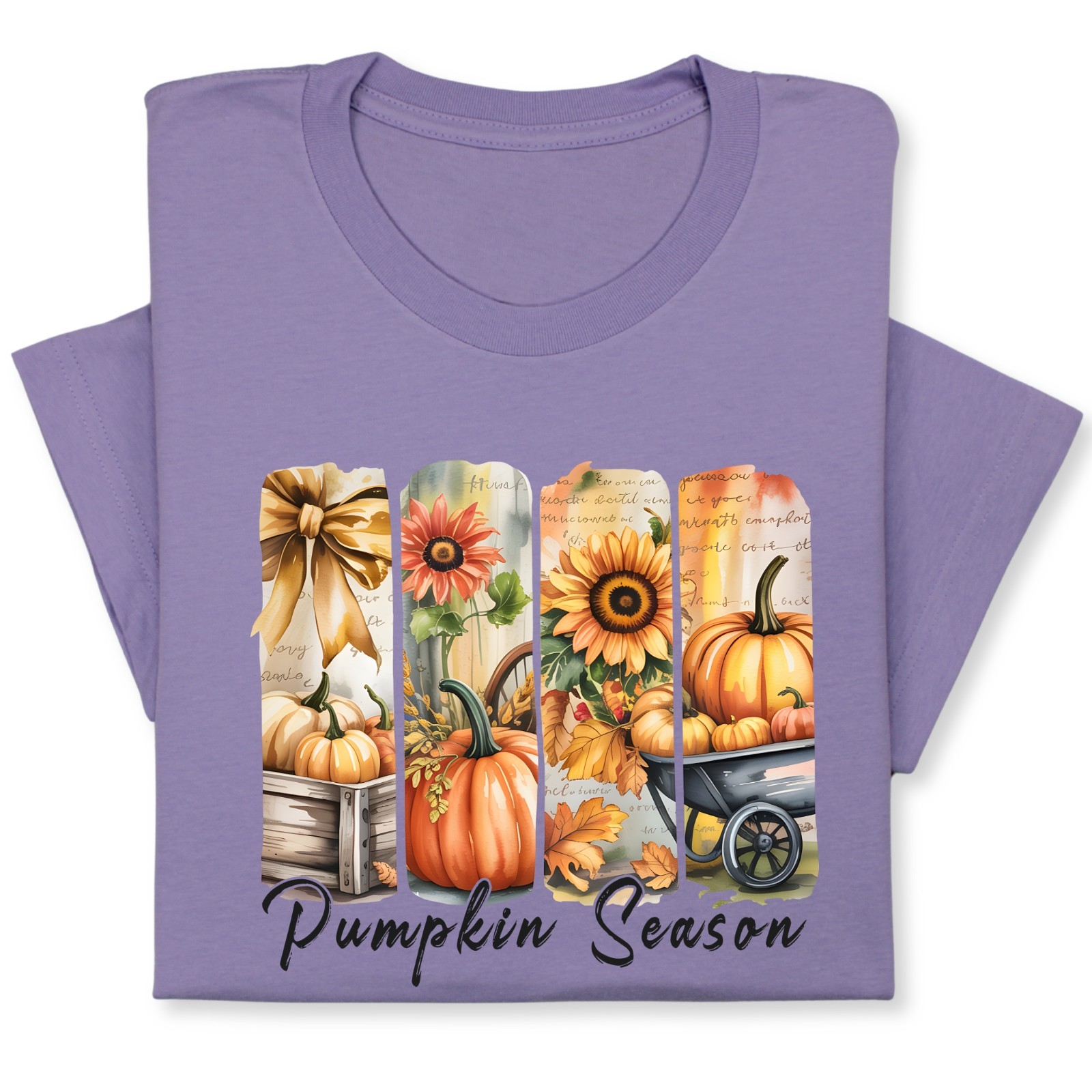 Pumpkin Season Print Shirt, Fall Tee with Sunflowers & Cart gallery