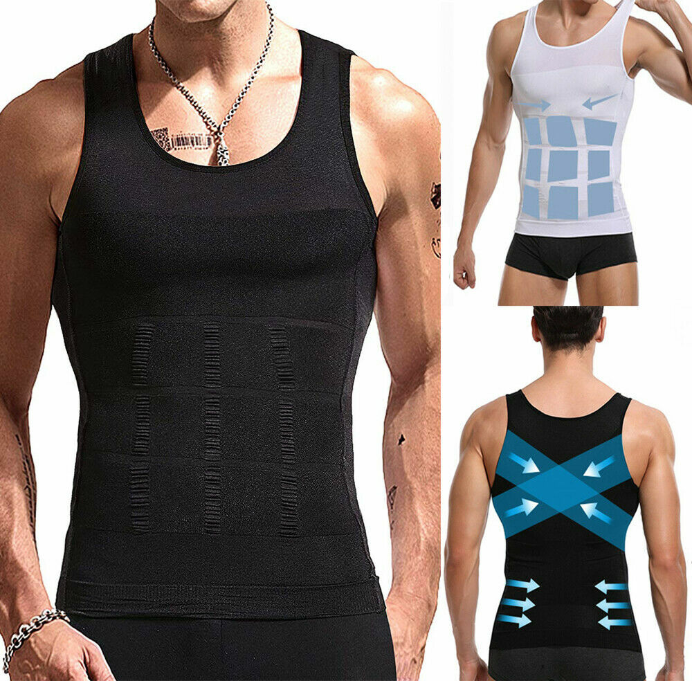 Men Slimming Body Shaper Belly Chest Compression Vest Girdle T-Shirt Tank Top US gallery