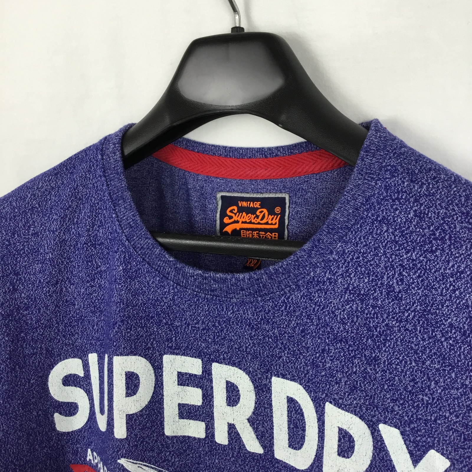 SuperDry Mens Graphic T-Shirt 2XL Blue Flecked Vintage Logo Hipster Preppy Boho