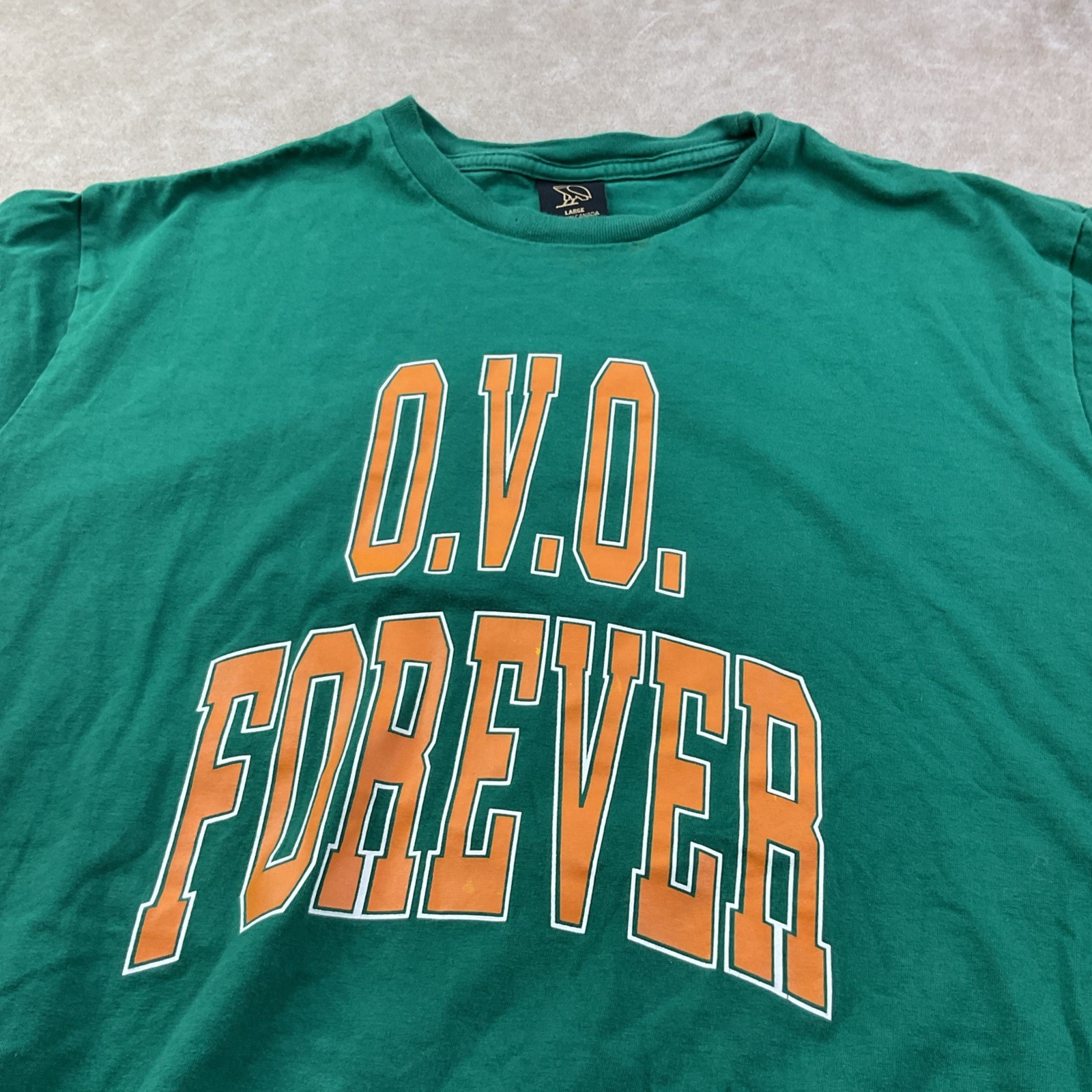 OVO T-Shirt Men Sz L Forever October's Very Own Drake Owl Green Owl Double Sided gallery
