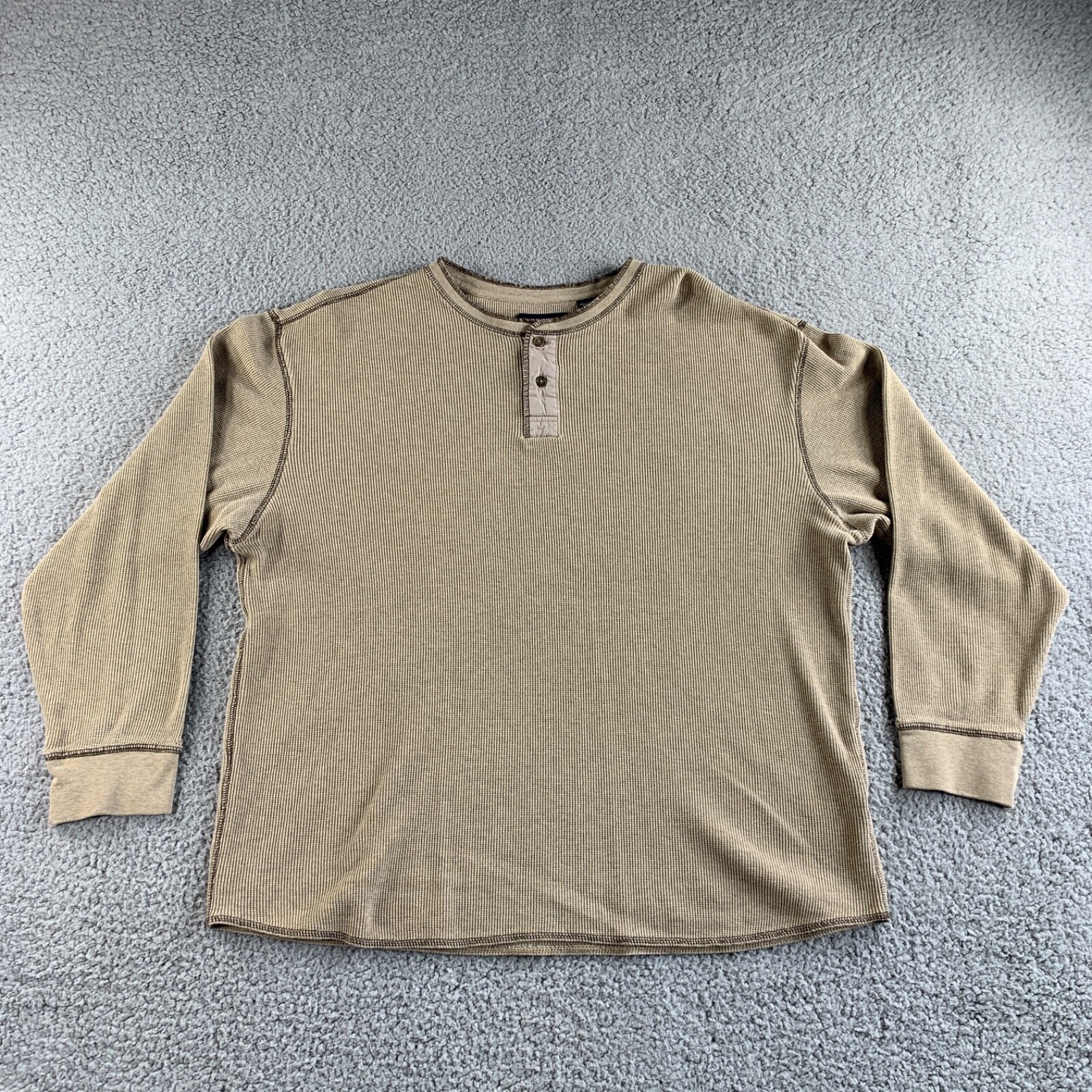 Roundtree & Yorke T Shirt Mens Large Beige Henley Thermal Waffle Knit Pullover gallery