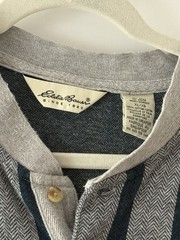 90’s Eddie Bauer Herringbone Henley Long Sleeve (XL) Gray Striped Shirt Vintage