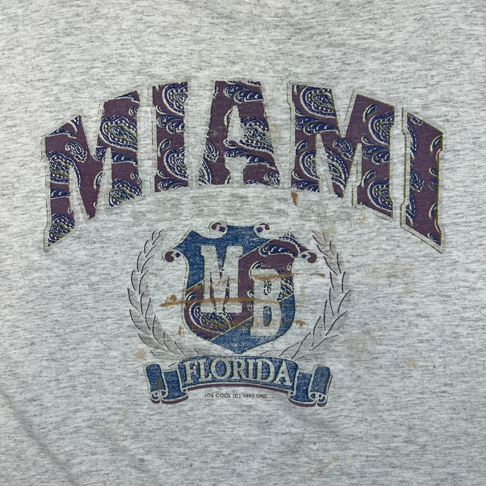 Vintage 1992 Joe Cool Miami Florida T Shirt Mens XL Gray Faded Graphic Tee gallery