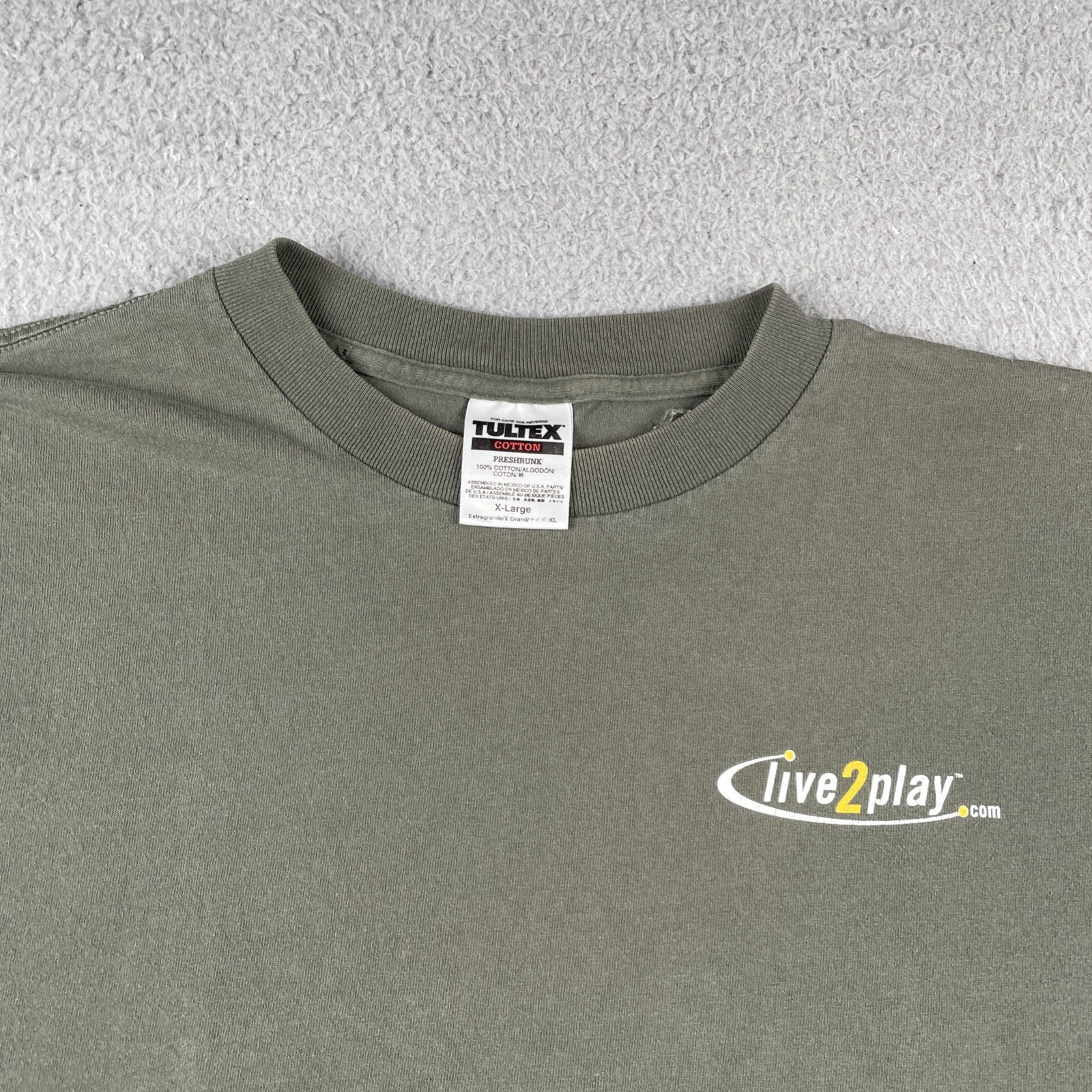 Vtg Tultex Olive Green XL Shirt Live2Play.com Skier Back Graphic Mountain Y2K gallery