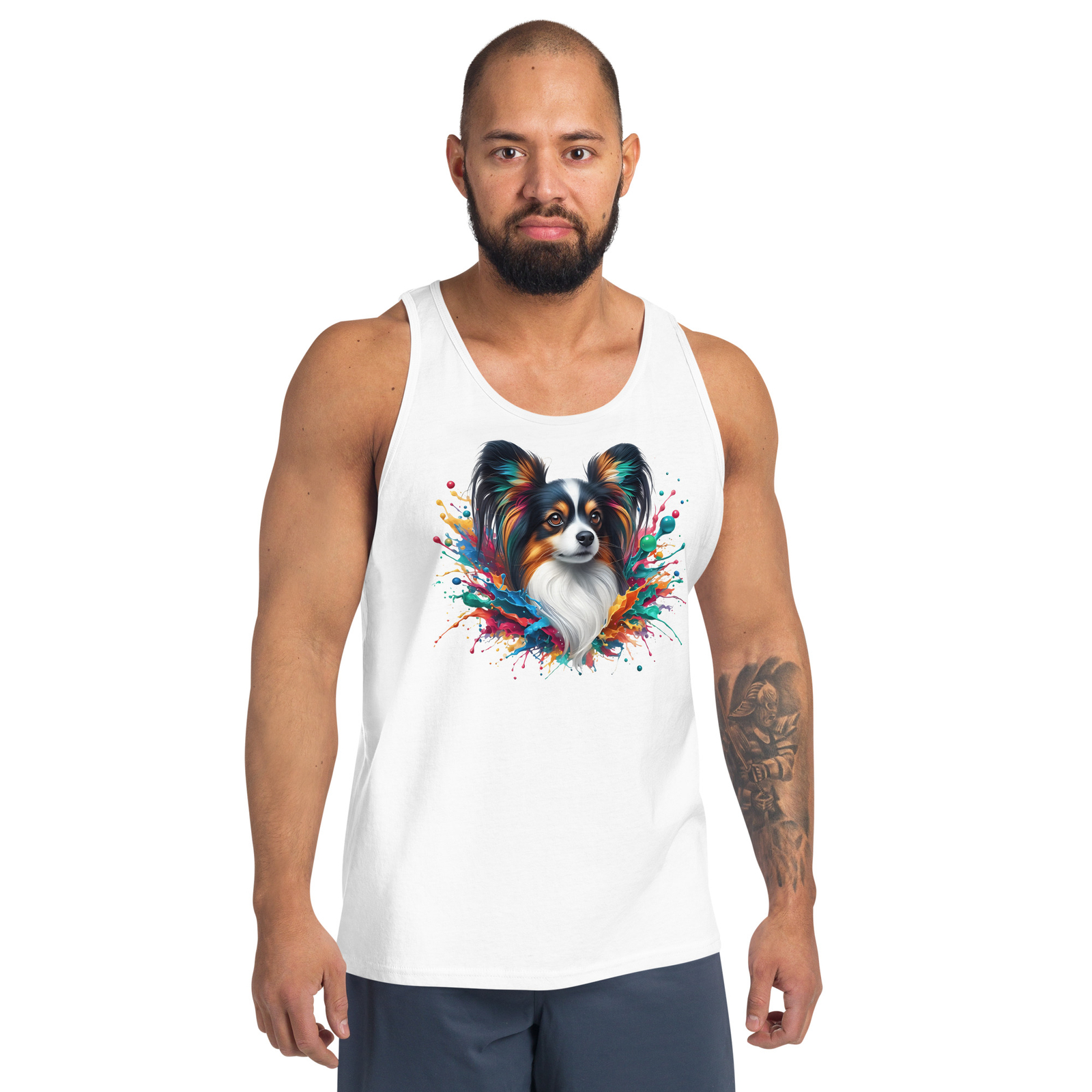 Splash of Art Papillon Dog Tank | Men's Graphic Bella + Canvas 3480 Top gallery