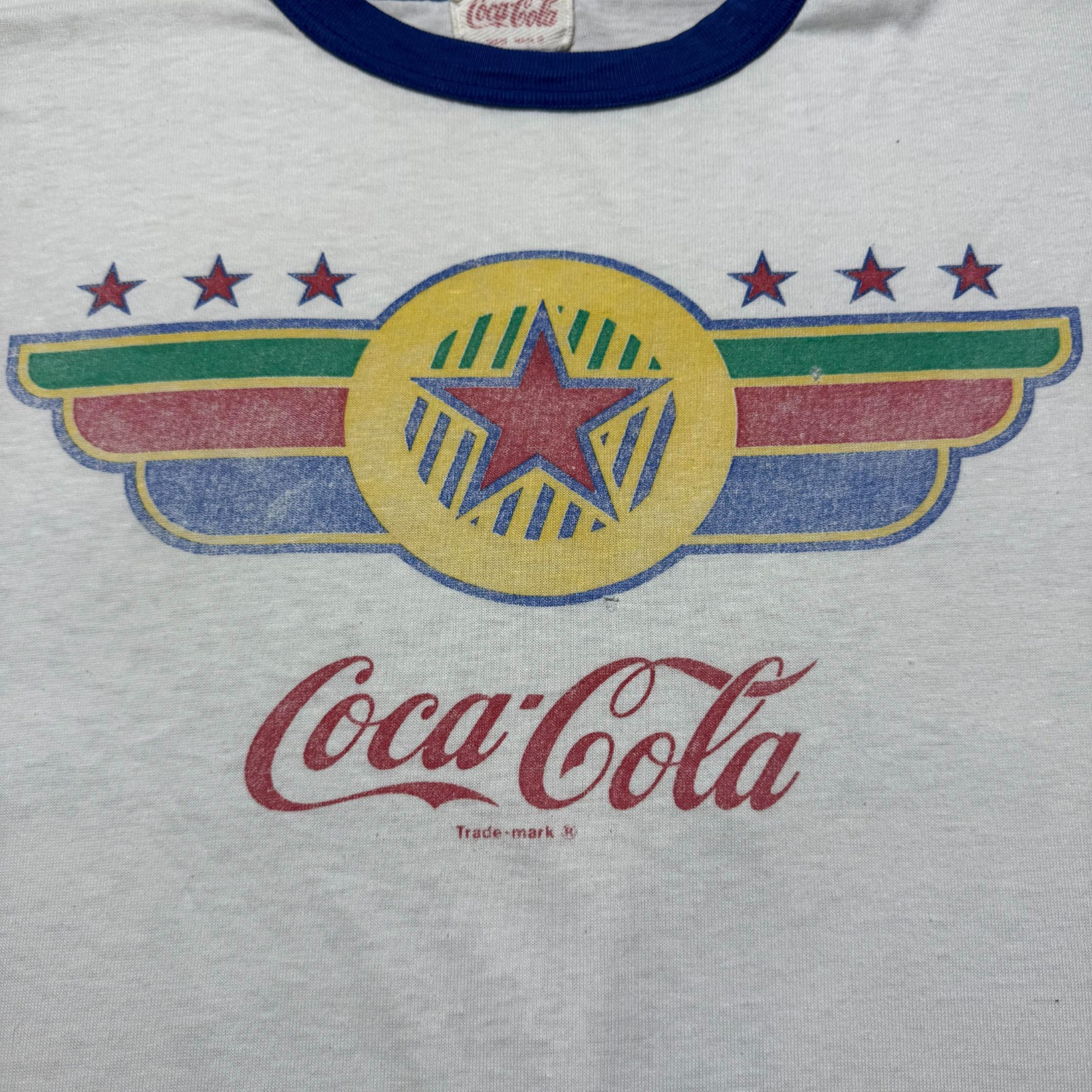Vintage 80s Coca-Cola Coke Star Winged Logo Crewneck Ringer T-Shirt One Size gallery