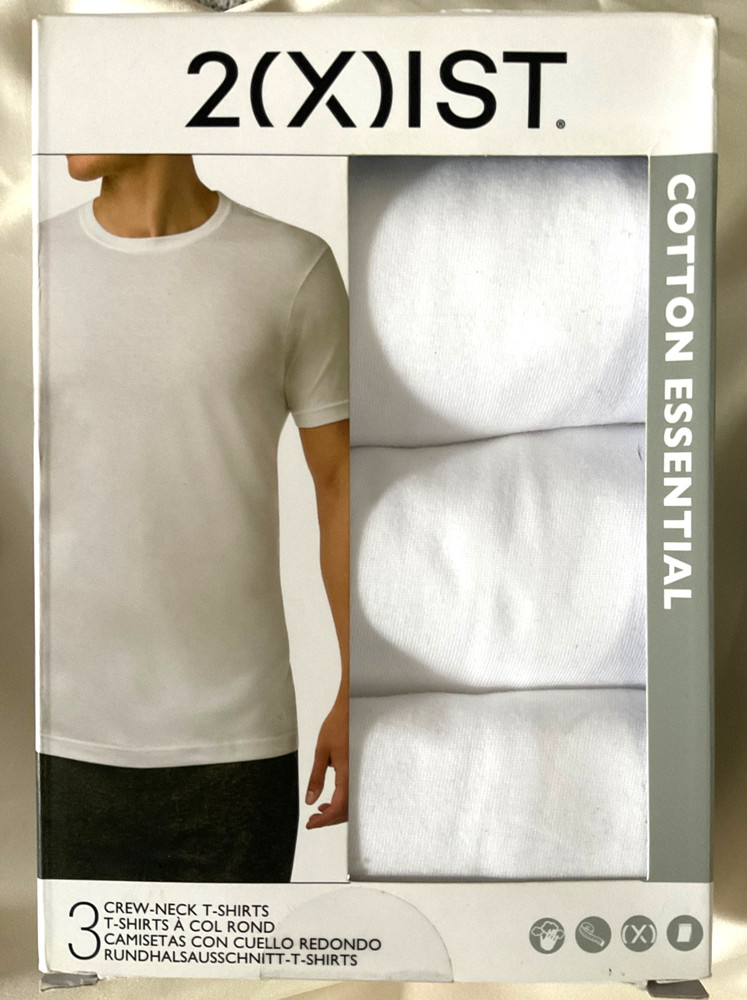 2(x)IST Crew Neck 100% Cotton Essential White T-Shirt Medium Pack of 3 NIB!