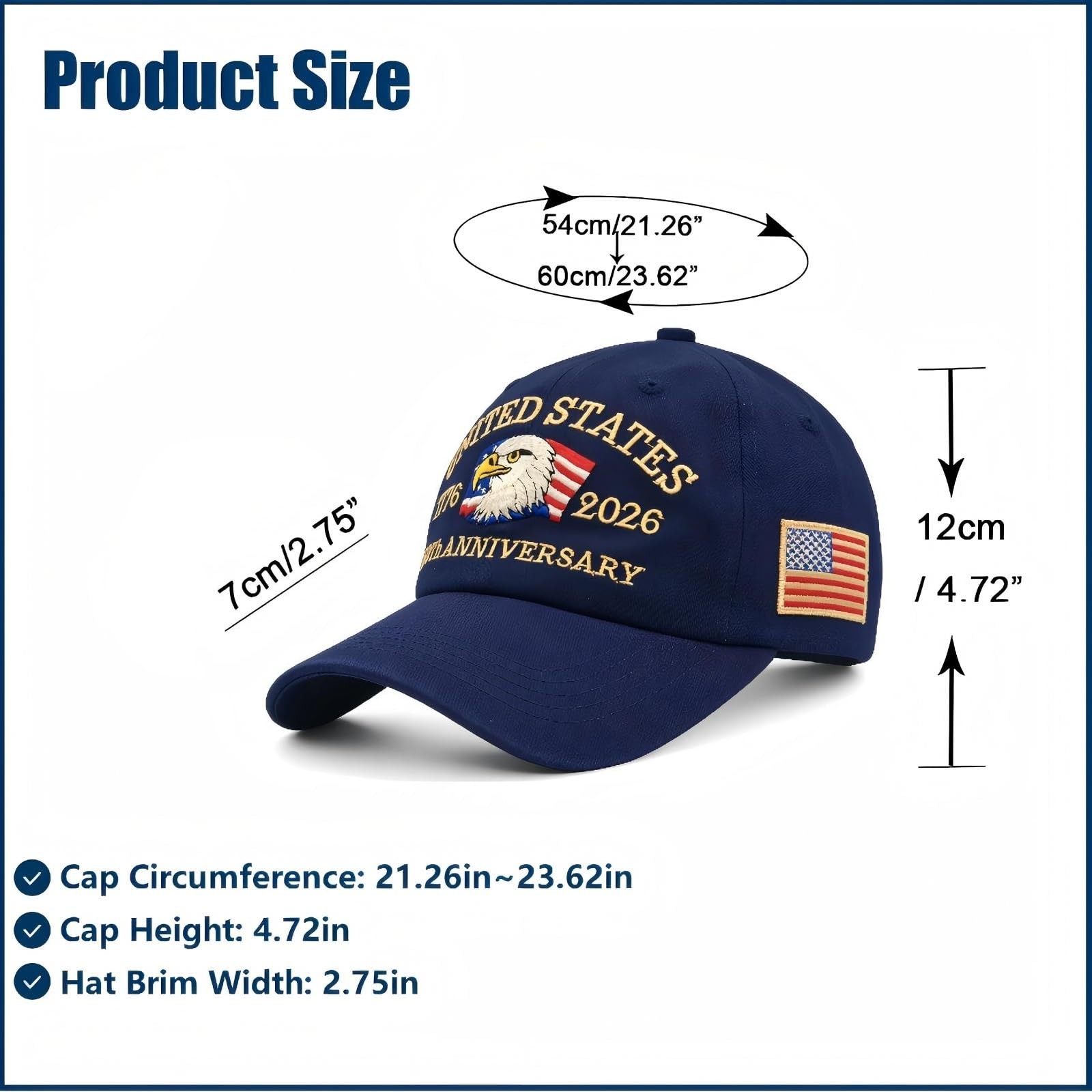 250th Anniversary USA Hat, Adjustable Embroidered Patriotic Retro Washed Base... gallery