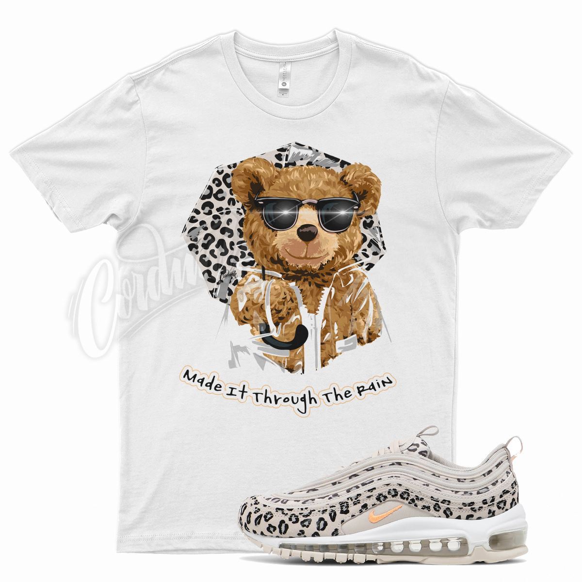 White RAIN TEDDY T Shirt for N Air Max 97 Leopard Print 98 Animal Pack Kyrie