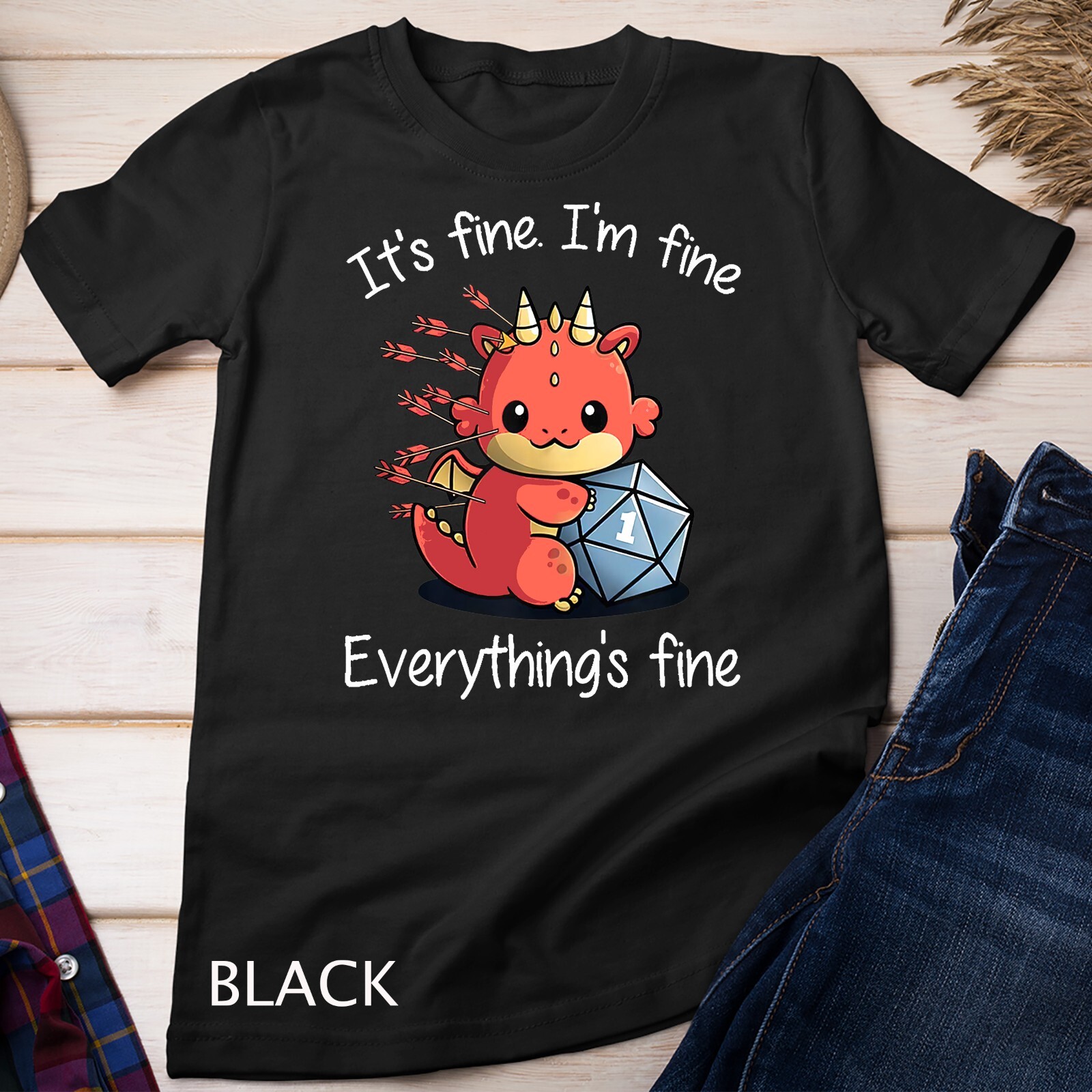 Everything's Fine - RPG Funny Dragon Unisex T-shirt gallery