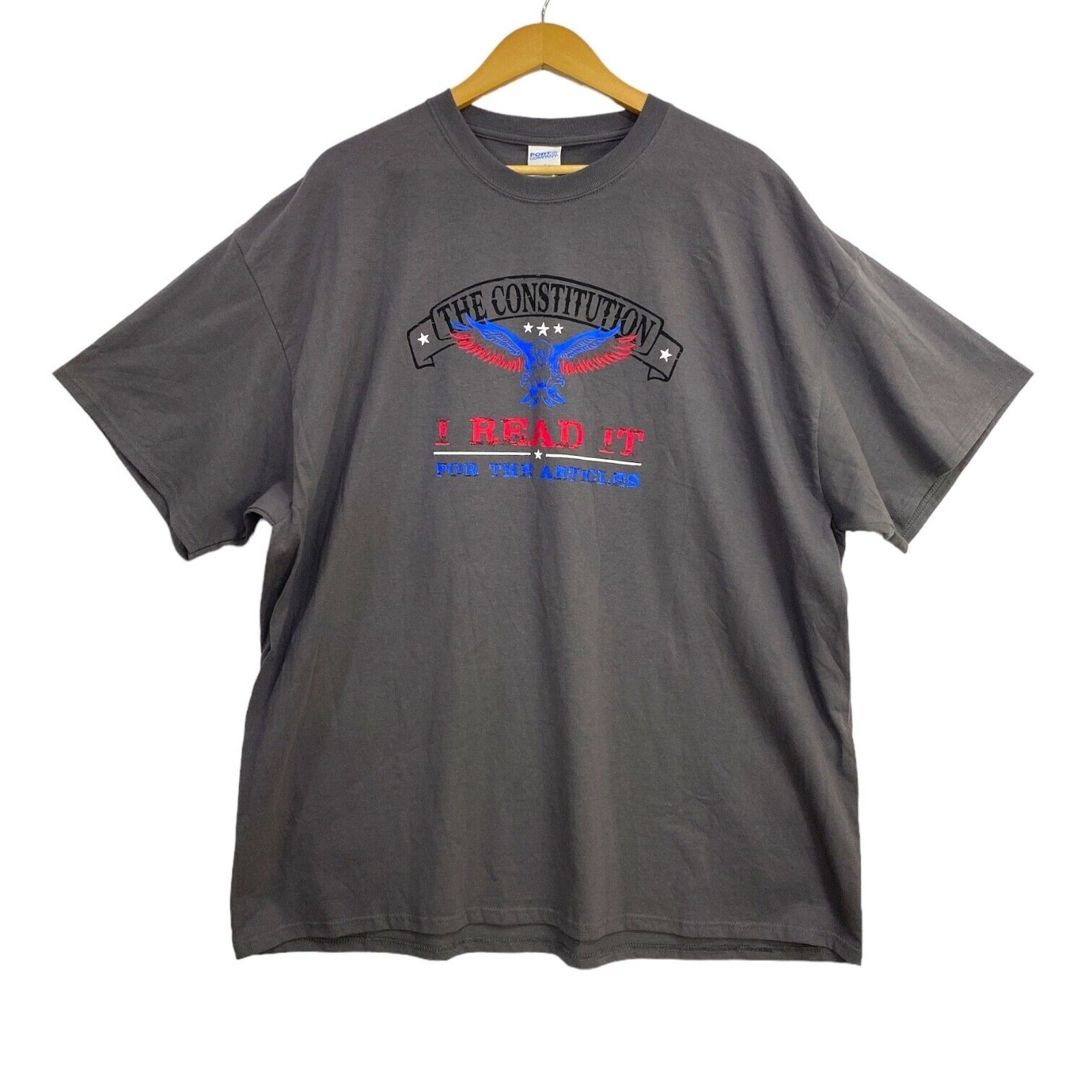 Port & Company Mens Tee 3XL Gray The Constitution Patriotic Red White Blue Eagle