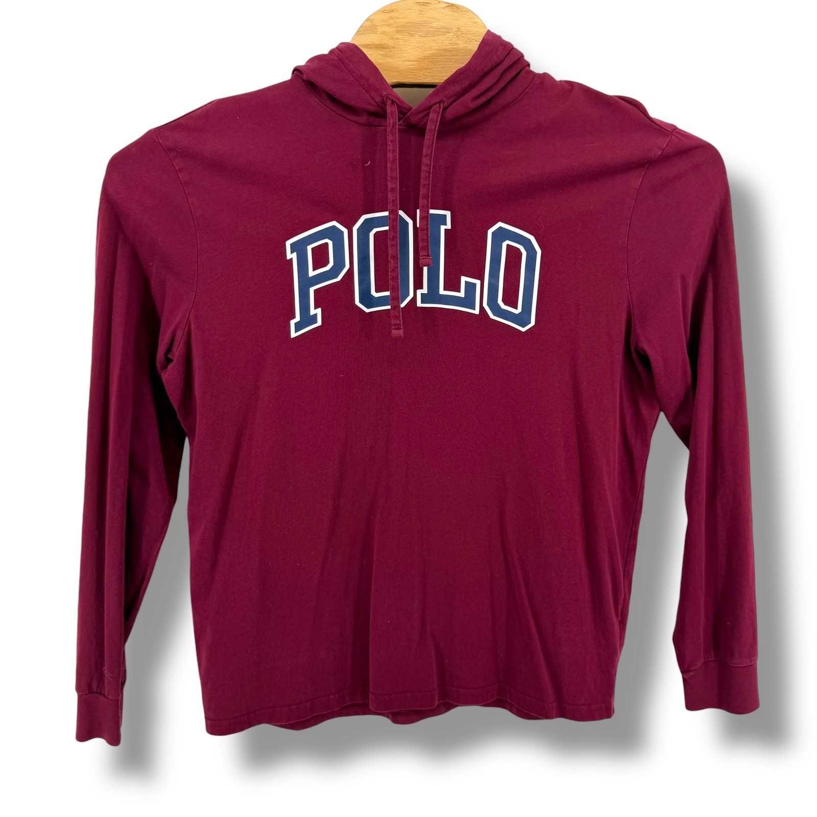 Polo Ralph Lauren Men's Burgundy Long Sleeve Hooded T-Shirt Tee Large gallery