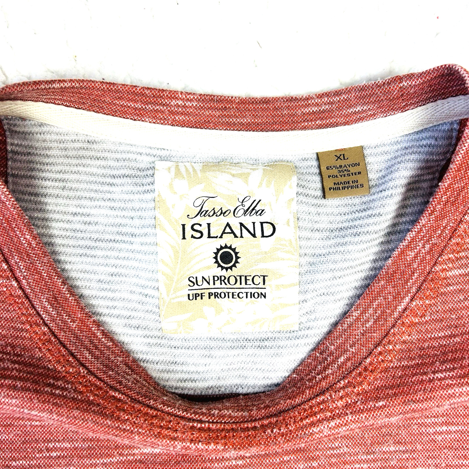 Tasso Elba Island T Shirt Mens XL Rust Striped UPF Sun Protection Rayon Blend gallery