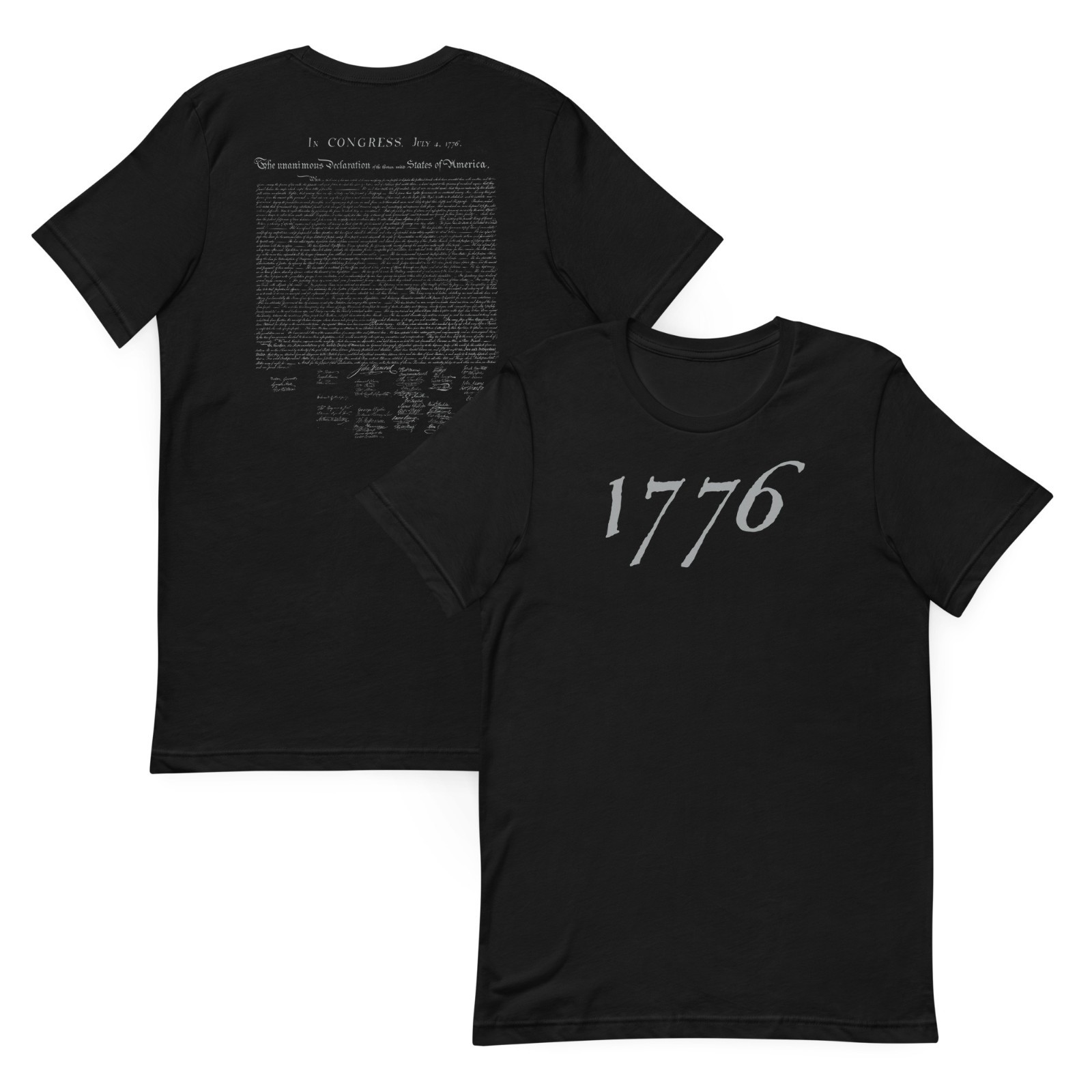 Fourth of July 250th Declaration of Independence T-Shirt, 1776, Silver Text