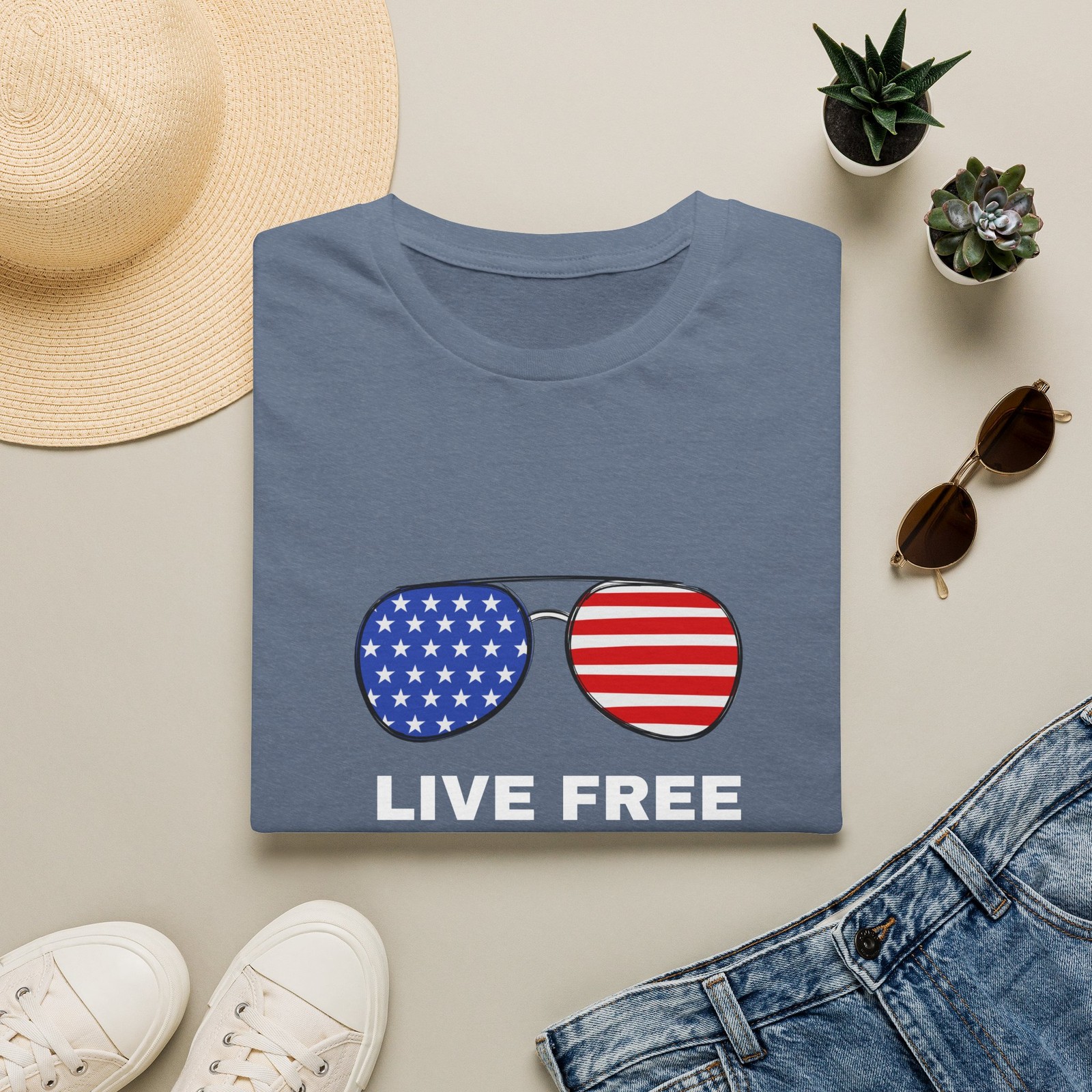 American Flag Aviator Sunglasses T-Shirt | USA Flag Shades 4th of July Patriotic