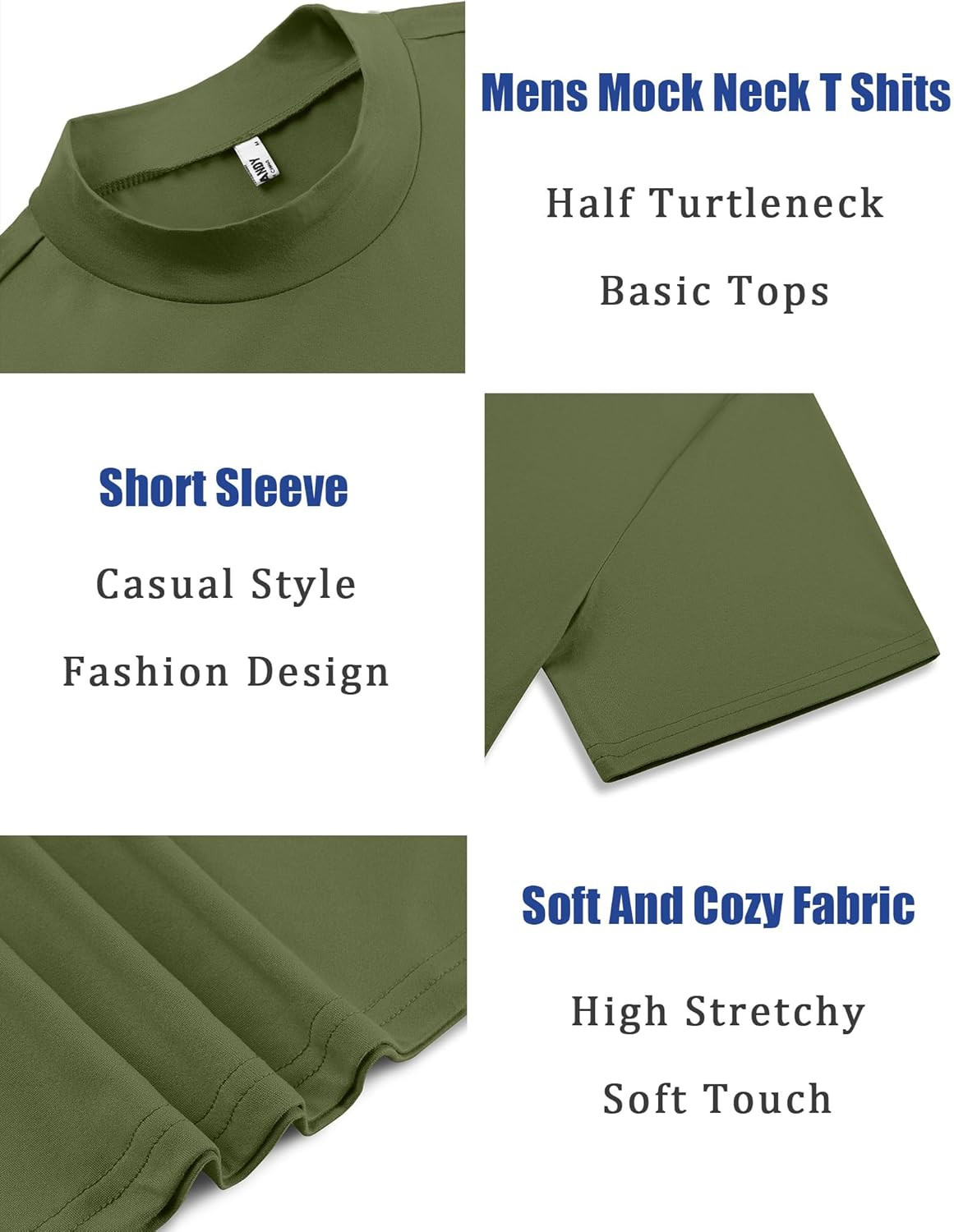 Men'S Mock Neck T Shirt Short Sleeve Slim Fit Basic Casual T-Shirts Solid Color gallery