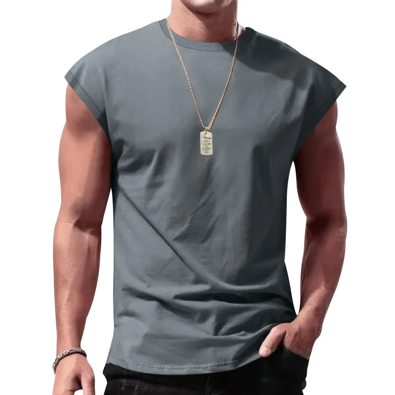 Men Summer Sleeveless Tank Top Loose Fit Solid Color Casual Shoulder Shirt