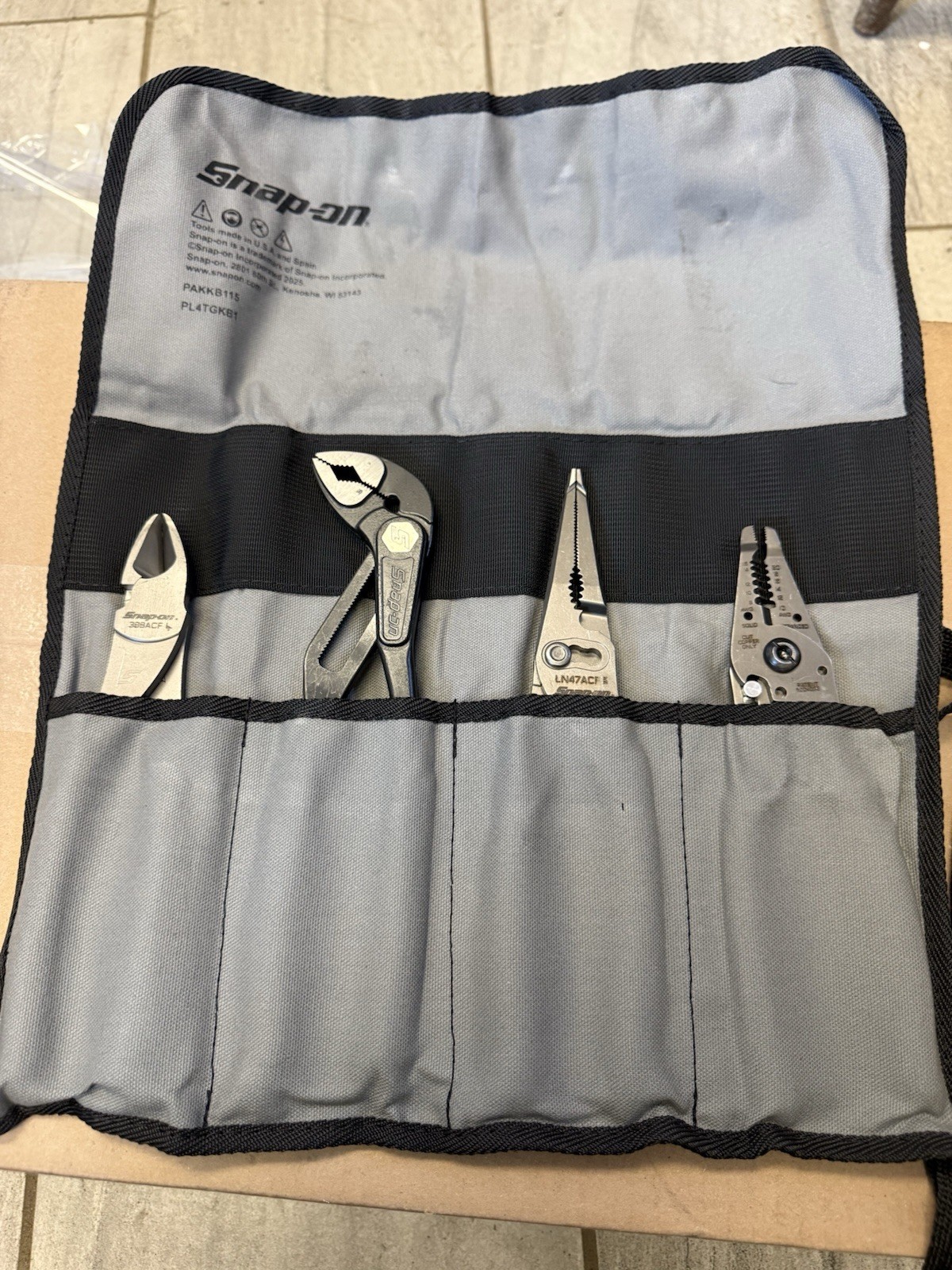 Brand New Snap On Tools PL4TGKB1O  4 Piece Plier Set With Storage Bag