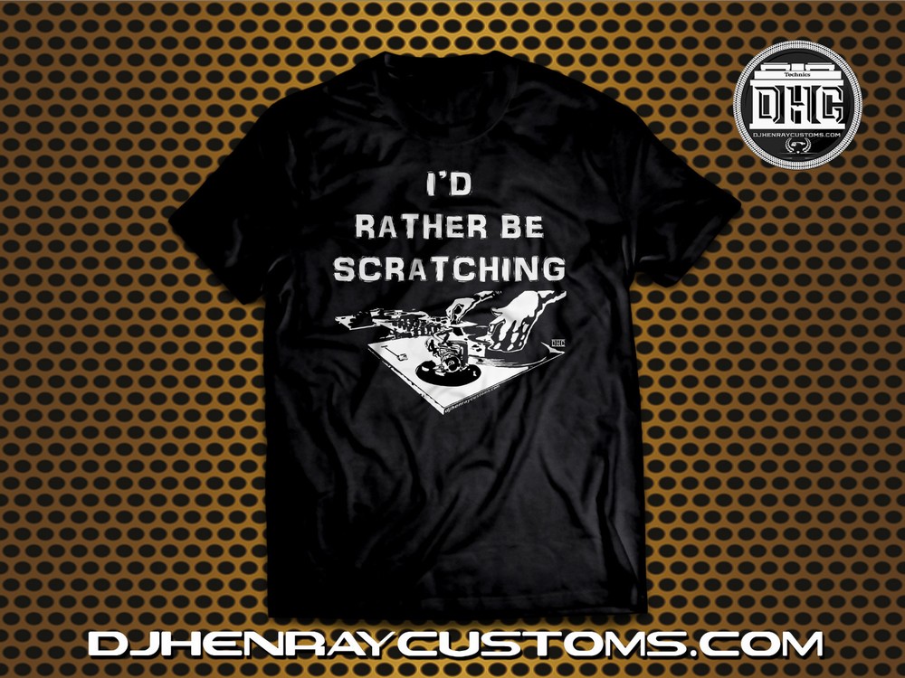 2XL DJ T SHIRT “I’D RATHER BE SCRATCHING” 2 TURNTABLES BLACK NEW TECHNICS 1200
