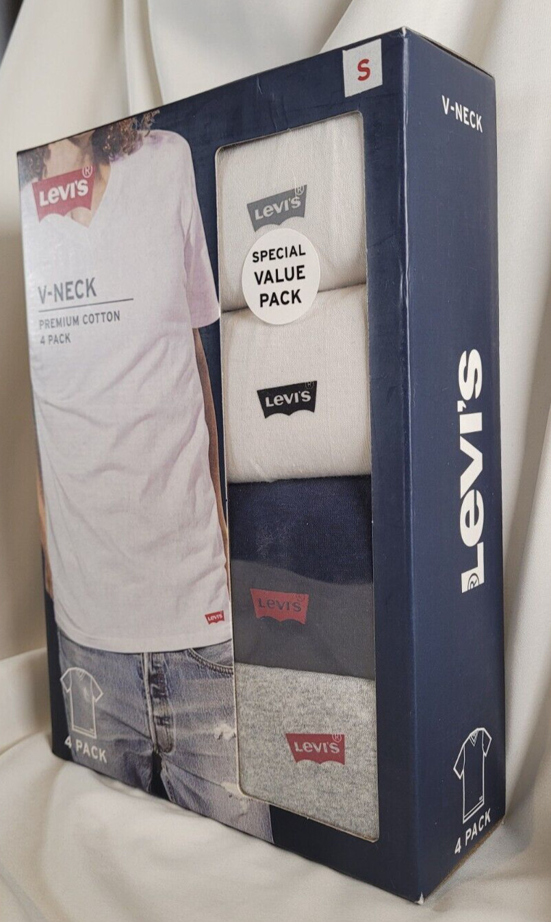 Levi's 4 Pk V-Neck T-Shirts S White Navy Gray Premium Cotton Levis FREE SHIPPING gallery