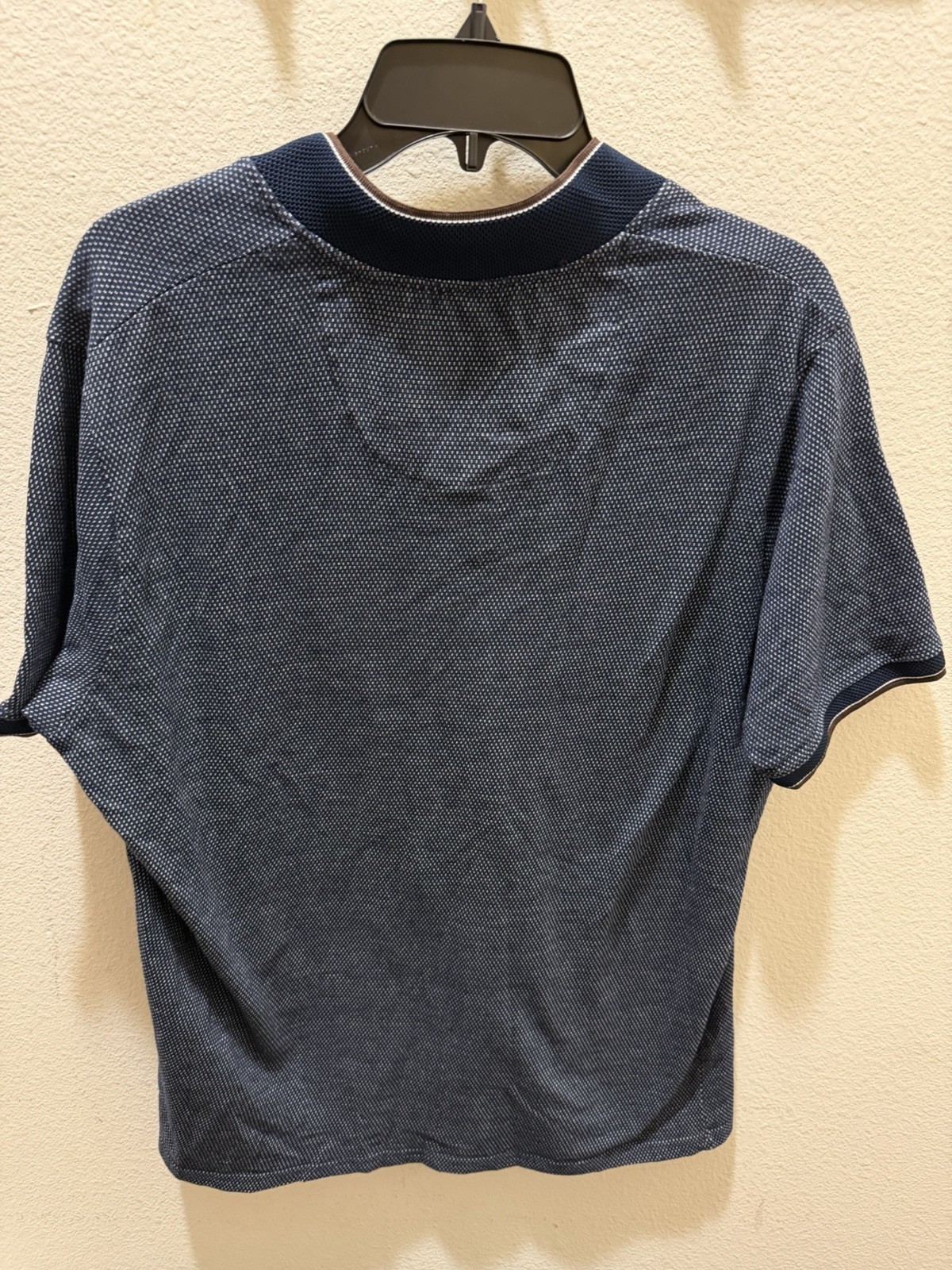 Knit Heritage Polo Men's L Blue Henley Short Sleeve Knit Geometric Buttons gallery